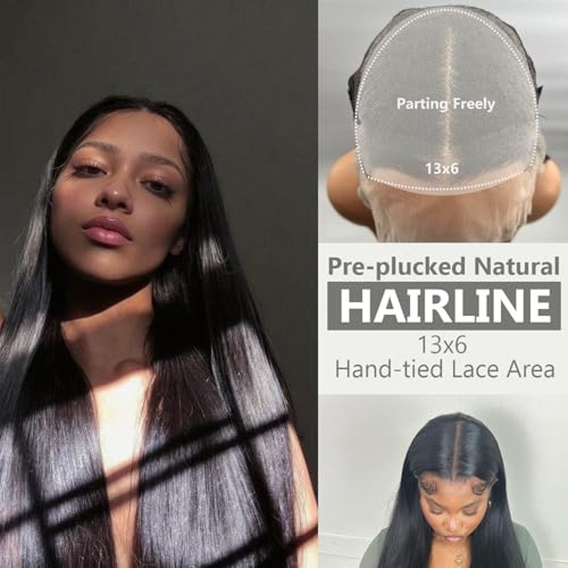 13x6 Synthetic Lace Front Wig, 30in Frontal Lace Wig for Women with Elastic band, Straight Hair Heat-Resistant HD Lace Wig with Natural Density for Daliy Used, Glueless Lace Wig for Black Women