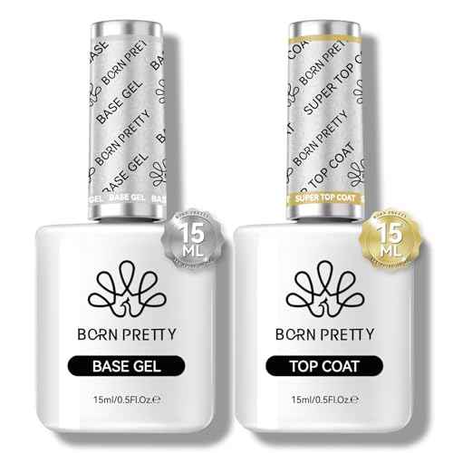 Born Pretty Gel Top Coat,15ml Gloss Base and Top Coat Set, No Wipe Super Top Gel Not Chip or Peel and Long Lasting Base Gel Top Gel for Nail Art