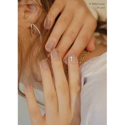 ohora Semi Cured Gel Nail Strips (N Mild Latte) - Nude, Ombre, Works with Any UV/LED Lamps, Salon-Quality, Long Lasting, Easy to Apply & Remove - Includes 2 Prep Pads, Nail File & Wooden Stick