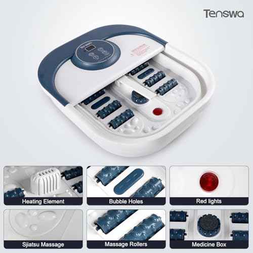 Collapsible Foot Spa Bath Massager with Heat, Bubbles, Pedicure Foot Spa with 8 Rollers, Tub for Stress Relief, Soaker with Mini Acupressure Massage Points & Temperature Control