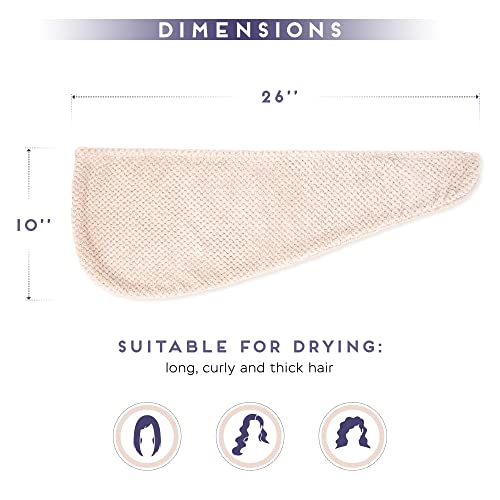 2 Pack Microfiber Hair Towel Wrap for Women, Anti Frizz Quick Drying Hair Turban for All Hair Style, Absorbent and Lightweight (Beige)