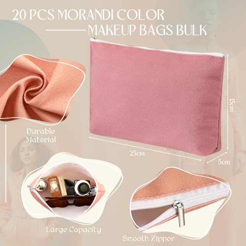 20 Pcs Morandi Makeup Bags Bulk for Women Blank DIY Cosmetic Bag Plain Pencil Pouch with Zipper for Travel Toiletry Wedding Teacher Women Business Beach