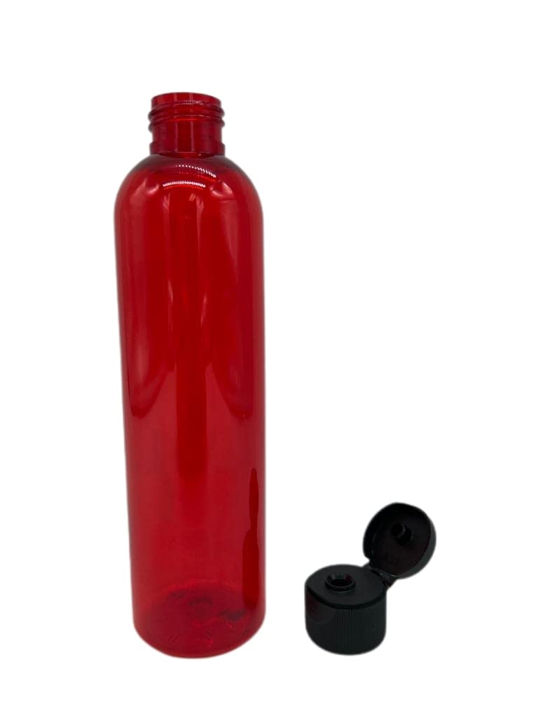 Natural Farms 8 oz Red Cosmo Plastic Bottles -12 Pack Empty Bottle Refillable - BPA Free - Essential Oils - Aromatherapy | Black Flip Top Snap Cap - Made in the USA