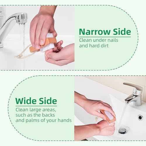 Wooden Nail Brush set, Two-Sided Wooden Fingernail Nail Scrubber Brush with Hanging Rope, 2 Pack Stiff Nail Brush for Cleaning Toes and Fingernails