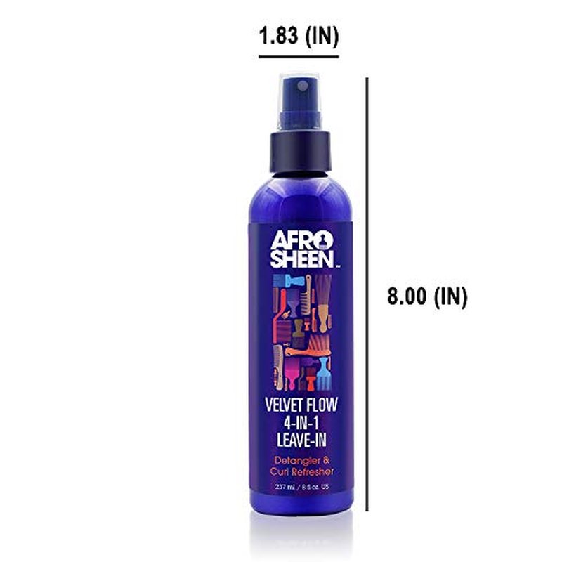 Afro Sheen Velvet Flow 4-in-1 Leave-in Spray. Protects hair against heat, detangles, and moisturizes. 8oz.