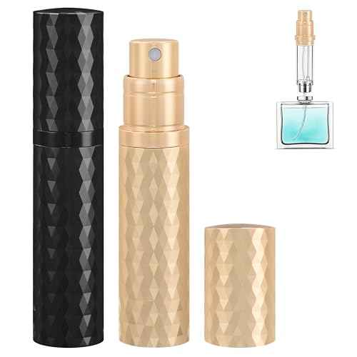 Travel Perfume Atomizer Bottle Refillable - 2-Pack 5ml Leakproof Fragrances Perfume Atomizer, Portable Perfume Sprayer, Perfume Refillable Bottle for Traveling (Black & Gold)