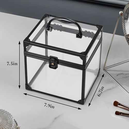 FRENESSA Portable Makeup Case Clear Crown Box Cosmetics Display Case Toiletry Organizer Box Transparent Acrylic Artists Train Case Travel Makeup Tools Storage for Vanity Bathroom Counter Dresser Case