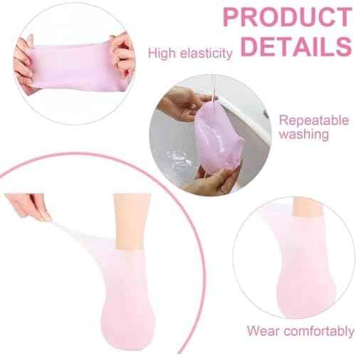4 Pairs Silicone Moisturizing Glove Socks Set for Dry Cracked Feet and Hands, Anti Slip Spa Socks Women Gel Pedicure Socks for Foot Hand Softening Foot Care After Pedicure