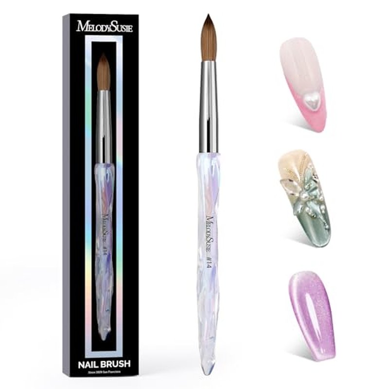 MelodySusie Kolinsky Acrylic Nail Brush, 100% Pure Kolinsky Hair, Professional Nail Brush for Acrylic Powder Nail Extension and 3D Nail Carving, for DIY Home Salon, Size 14