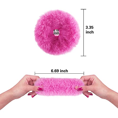 2 PCS Pink Pom Pom Hair Tie Fuzzy Furry Faux Rabbit Fur Scrunchies for Girls Women Hair Accessories