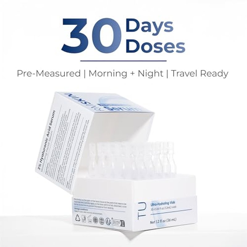 TURMSKIN¢ç Hyaluronic Acid Serum Ampoules [ULTRA HYDRATING VIALS] - 3% Hyaluron Booster for Glass Skin & Anti Aging - 24 Hours Hydration - Soft PE Triple Hyaluronic Complex for Faceskin Repair & Renew