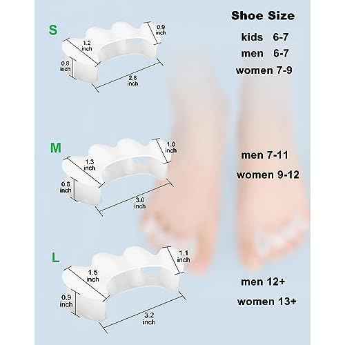 2Pairs Toe Separators Toe Spacers for Women Men to Correct Bunion, Relieve Feet Pain, Foot Alignment, Toe Straighteners for Hammertoes, Plantar Fasciitis (M, Women Shoe Size 9-12.5, Men: 7-11)