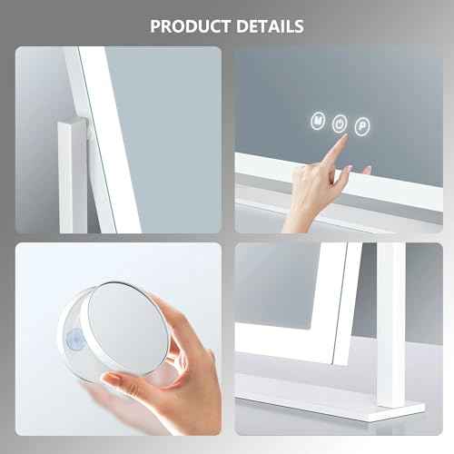 Makeup Vanity Mirror with Lights 17.2" Large LED Lighted Mirror, Hollywood Make Up Mirror with Lighting, Smart Touch,Detachable 5X Magnification 360¡Æ Rotation, (Gold,Gift Box)