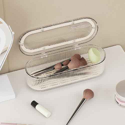 Makeup Brush Holder Organizer Clear Acrylic Makeup Sponges Organizer,Cosmetic Storage Case with Lid Display Case for Vanity (Brush Organizer)