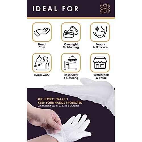 White Gloves Large (10 pair) - Cotton Gloves for Eczema, Cotton Gloves for Dry Hands, White Cotton Gloves for Women, Spa Glove, Lotion Glove, Sleeping Glove