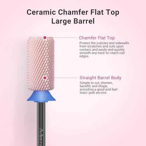 MelodySusie Ceramic Nail Drill Bits, 3/32'' Chamfer Flat Top Large Barrel Bits, Fast Remove Acrylic or Hard Gel, Nail Tool for Manicure Pedicure, Salon Home, Professional or Beginner, Pink, Medium