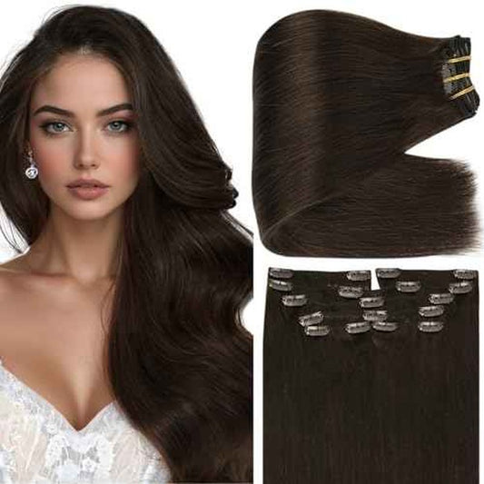 Full Shine Clip in Hair Extensions Dark Brown 22 Inch Thick Hair Extensions Real Human Hair Straight Brown Invisible Remy Hair Clip in Extra Volume 7 Pcs 150 G