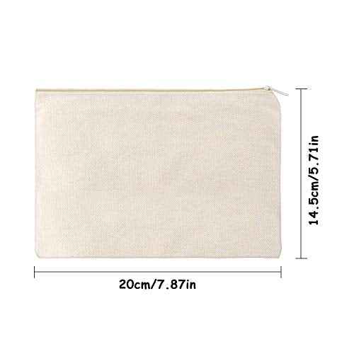 meekoo 16 Pack Canvas Blank Cosmetics Bags Plain Zipper Makeup Pouch Sublimation DIY Craft Multipurpose Toiletry Bag for Makeup Travel Cosmetic Stationary Storage(M,Beige)