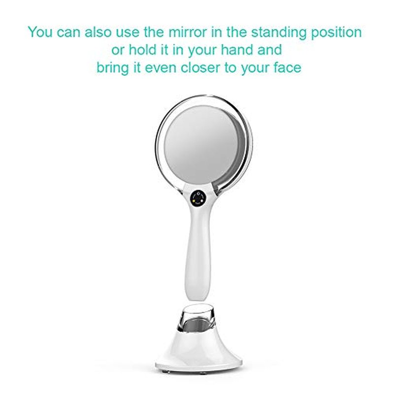 Starlite Handheld Rechargeable Lighted Makeup Mirror with Stand, 1X/5X Magnification, Dual Sided & Vanity Mirror with Bright and Warm Light, Cordless Rechargeable Mirror (White Colour)