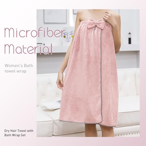 Hair Towel Women Bath Wrap - Adjustable Microfiber Super Absorbent to Quick Drying Hair and Body for Gym, Spa, Sauna and Shower After Body Cover, Pink
