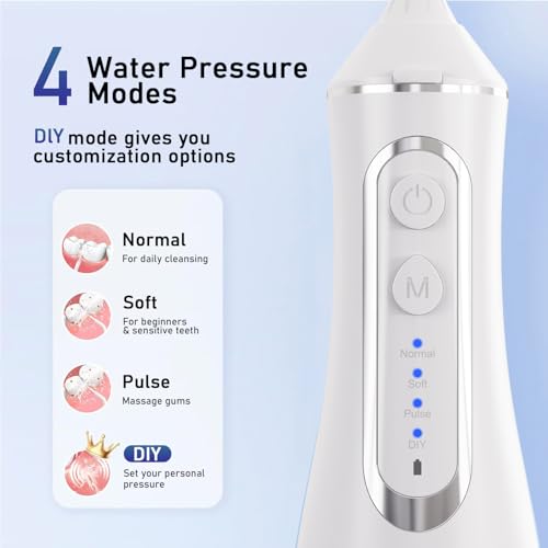 Electric Water Flosser Pick - 320ML Larger Tank 4 Modes Cordless Portable Oral Irrigator,IPX7 Waterproof Dental Flosser,Professional Water Teeth Cleaner Picks for Home Travel (White)