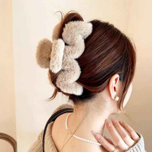 3Pcs Fuzzy Large Faux Fur M-Shaped Hair Claws Winter Plush Fluffy Wave Claw Clips
