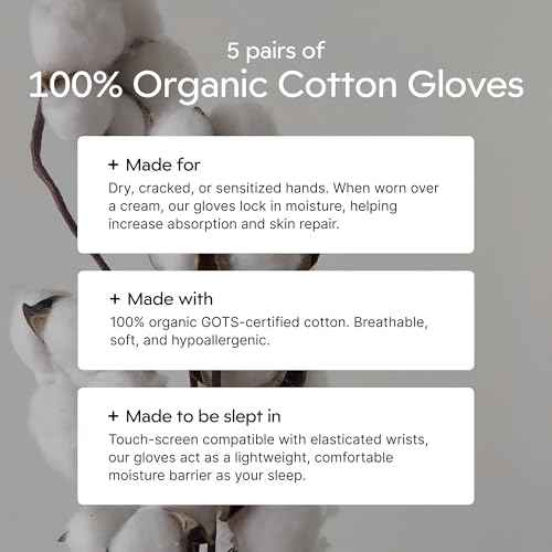 Clearbody Organics 100% Organic Cotton Gloves - 5 Pairs, Medium, White - Overnight Moisturizing White Gloves for Dry Hands