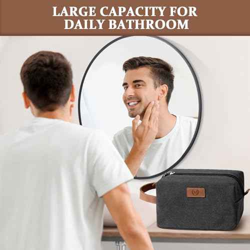 Janhavi Canvas Toiletry Bag for Men Waterproof, Personalized Engraved Initials & Wheat Ear, Toiletry Bag For Shower Caddy, Cruise Ship Essentials, Groomsmen Gifts, Men's Accessories (Dark Grey E)