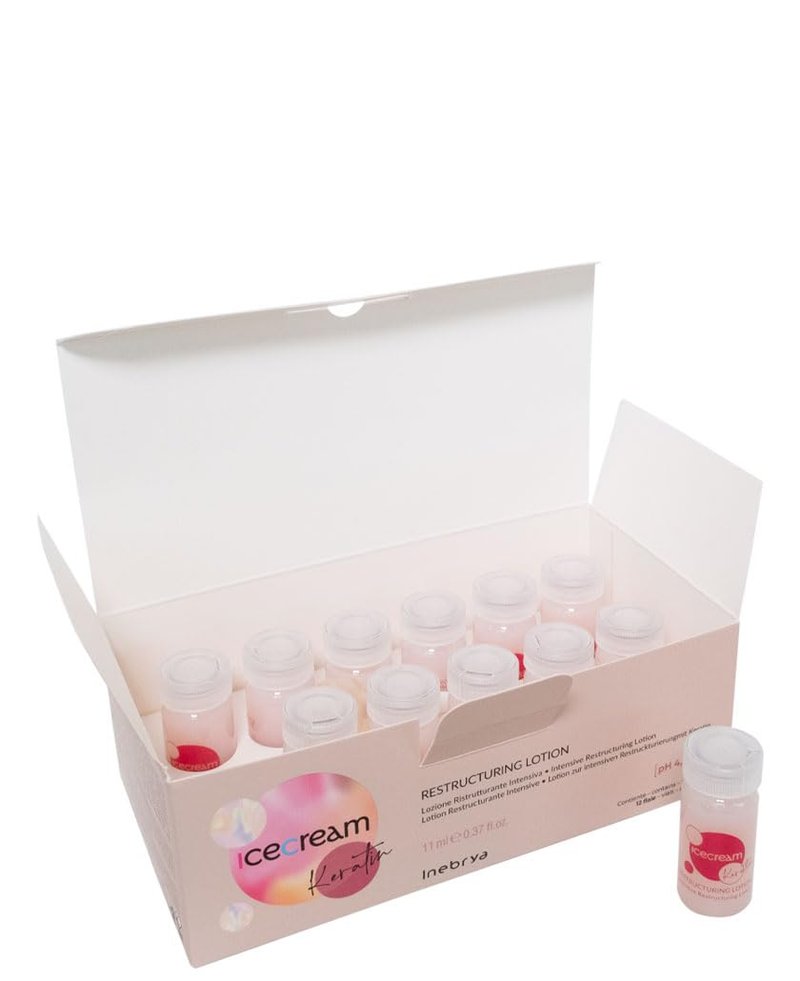 Inebrya Ice Cream Keratin Restructuring Lotion - 12 Pack of 11ml Bottles for Damaged Hair Repair