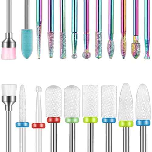 Depvko 21pcs Nail Drill Bits Sets, 3/32 Inch Cuticle Electric Nail File and Ceramic Acrylic Gel Nail Bit Kit, Acrylic Nail Art Tools, Carbide Remover Bits for Manicure Pedicure, Home Salon