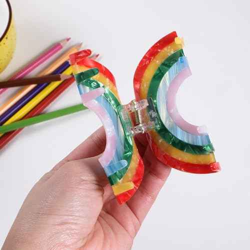 Big Rainbow Hair Claw Clip Non Slip 3.5inch Acrylic Acetate 90's Strong Hold Jaw Barrettes Cute for Women Girls Thin Thick Hair Accessory Rainbow Pride Parade Valentine¡¯s Gifts