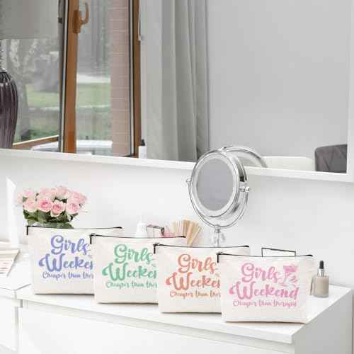 Girls Weekend Trip 2025 Makeup Bag - 4 Pcs Cosmetic Toiletry Zipper Pouch Weekender Bags for Women - Summer Gift Favors for Friendship Bachelorette Party Birthday