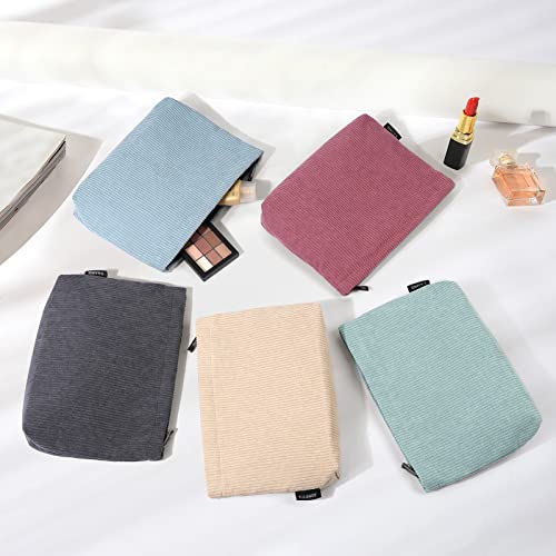 MAANGE Cosmetic Bags for Women Small Makeup Bag for Purse Corduroy Makeup Pouch Travel Makeup Bag with Metal Zipper Make Up Bag for Travelling(PINK)