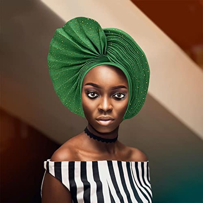 Nigerian Beads&Stones Women Turban Head Wrap African Gele Headties Femme Headgear Sewing Fashion Head Tie for Party