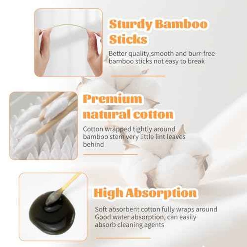 500 PCS 6-Inch Pointed Cotton Swabs with Storage Case, Precision Gun Cleaning Swabs, Lint-Free Bamboo-Handle Long Cotton Swabs for Gun Cleaning, Makeup & Electronics