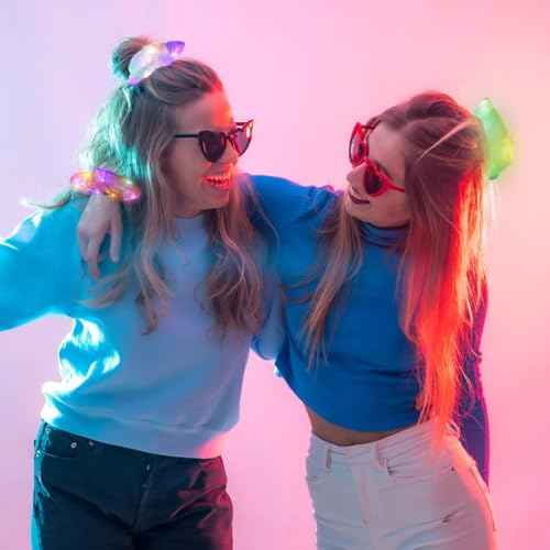 20 Pcs LED Scrunchies, Light up Hair Scrunchies, Glow in the Dark Hair Ties with 3 Light Modes, Neon Hair Accessories for Women Girls, Glow Hair Bands Rave Glow Party Supplies