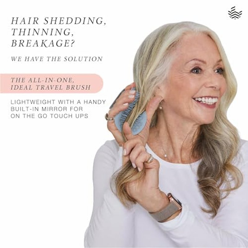 Manta Mirror Anti-Breakage Hairbrush ? Travel Brush for Women, Gentle Wet & Dry Detangling Brush with Scalp Massager, Blue