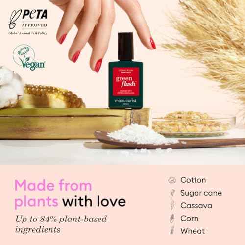 Manucurist - New Green Flash Slim Gel Nail Polish Kit - 36W LED Lamp with Base Coat + Top Coat + 2 Colors: Poppy Red Polish & Pale Pink Hortencia + Remover + Nail Clips - Christmas Gifts for Women