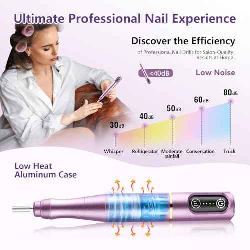Cordless Nail Drill Electric Nail File Kit Rechargeable Professional Efile Nail Set, Portable Acrylic Gel Nail Polish Remover Machine Pedicure Manicure Tool, 11 Bits 56 Sanding Bands Salon Home
