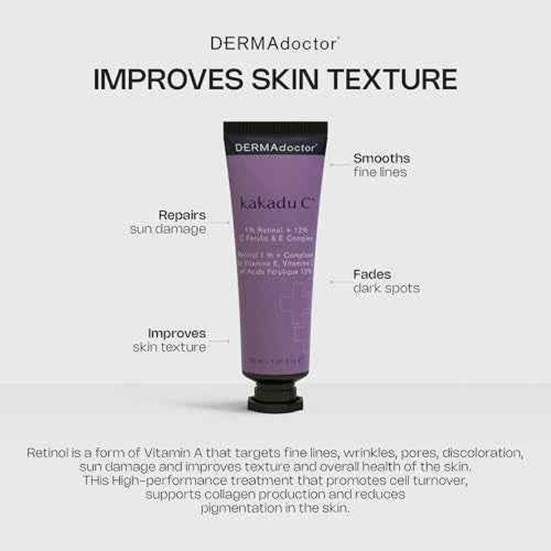 DERMAdoctor Retinol Cream for Face - Stabilized Vitamin C, Vitamin E, Ferulic Acid Anti Aging Face Cream 1% Retinol Facial Moisturizer Night-Cream for Dullness, Discoloration, Fine Lines, & Wrinkles
