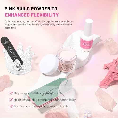 Aokitec Nail Repair Kit - 28g Jelly Pink Build Powder for Broken Cracked Split Weak Nails with 15ml Nail Repair Glue Ideal Solution Emergency Easy Quick Fix Air Dry DIY Natural Crystal Pink Nails