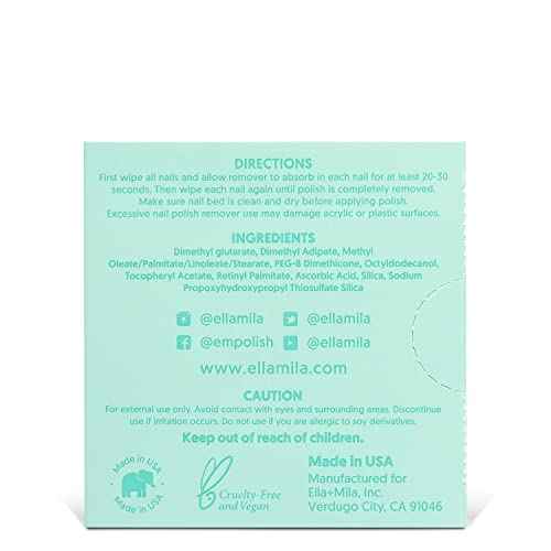 ella+mila Soy Nail Polish Remover Wipes Non-Acetone Lint Free Nail Wipes - Non-Toxic Fingernail Polish Remover - Unscented & Enriched with Vitamins A,C & E (12 Pack)