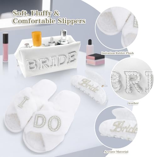 Bridal Shower Gifts, Bride To Be Gift Set, Wedding Gifts for Bride, Bachelorette Gifts for Bride, Engagement Gift for Her, Bachelor Party Christmas Gifts, Makeup Bag, I DO Slippers, Hair Clip