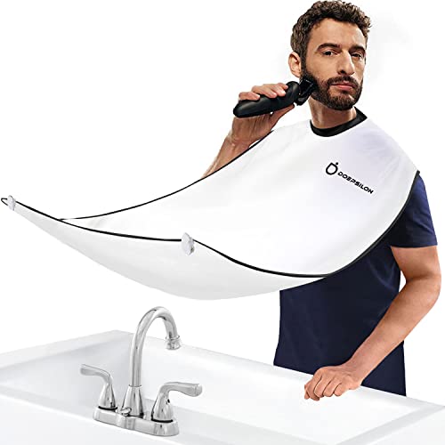Beard Bib Apron, Beard Bib Hair Catcher for Shaving, Non-Stick Beard Shave Cape with Suction Cups, Grooming Accessories for Men, Gifts for Men Husband Father (White)