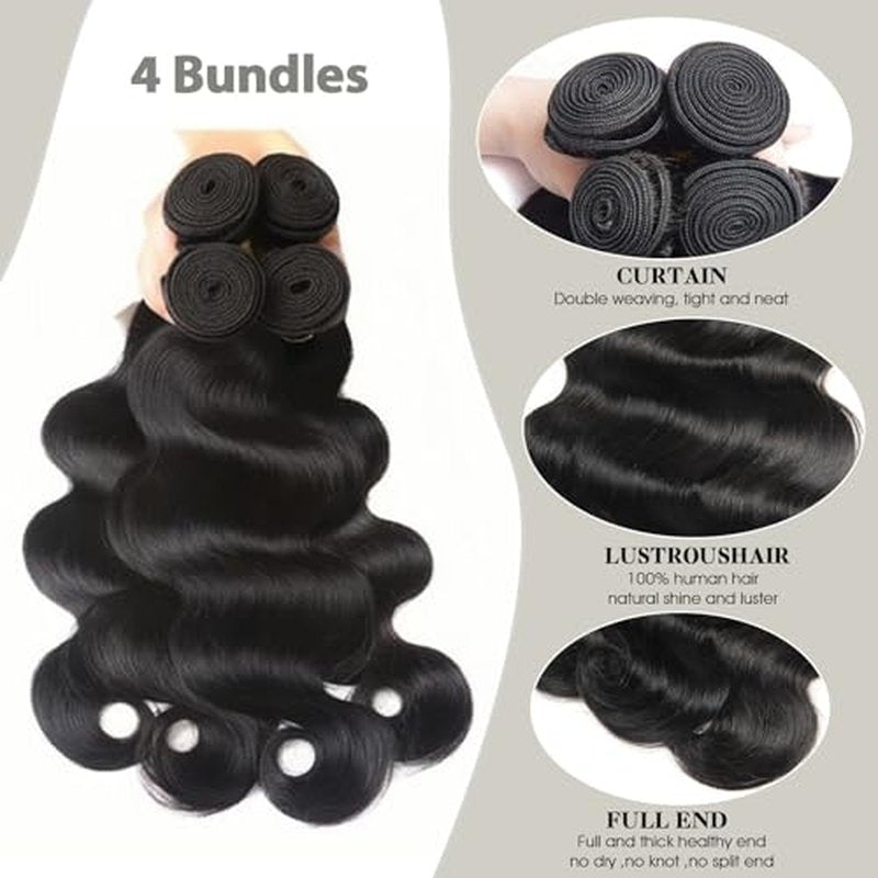 12A Brazilian Human Hair Bundles Body Wave Single Bundle Virgin Hair Bundles Body Wave Human Hair Sew in Weave Natural Black Color Hair 26 inch