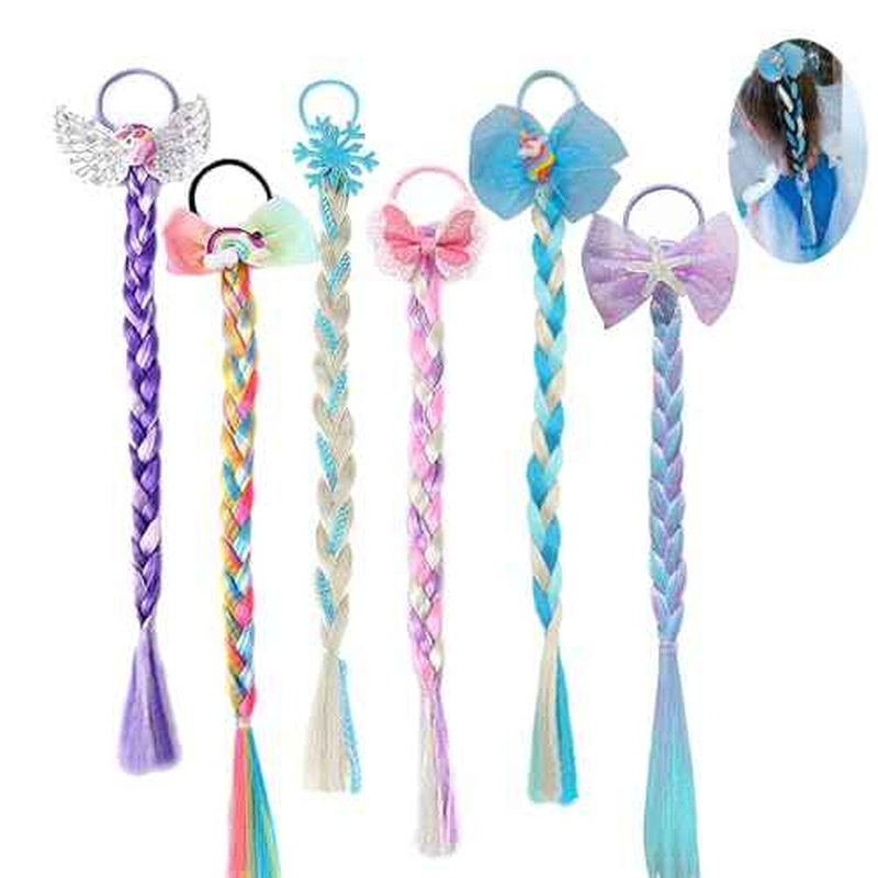 6 Pcs Girls Braid Ponytail Extensions Hairpieces, Colored Braid Hair Extensions Hair Pieces for Kids Little Girls