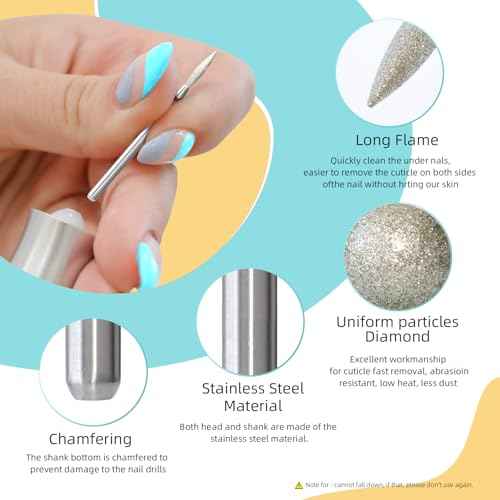 2mm Long Flame Cuticle Clean Nail Drill Bits, 5Pcs/Set Russian Diamond Nail Bit Professional Safety Under Nail Cleaner Burr for Cuticle Dead Skin, Electric Nails Drill Accessories, Fine