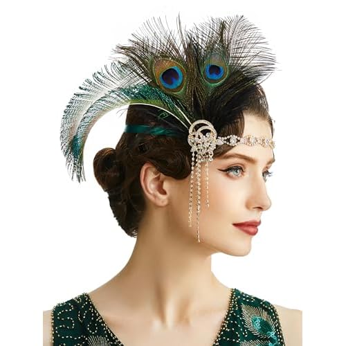 BABEYOND 1920s Flapper Headpiece Headband - Roaring 20s Great Gatsby Feather Headband 1920s Flapper Gatsby Accessories