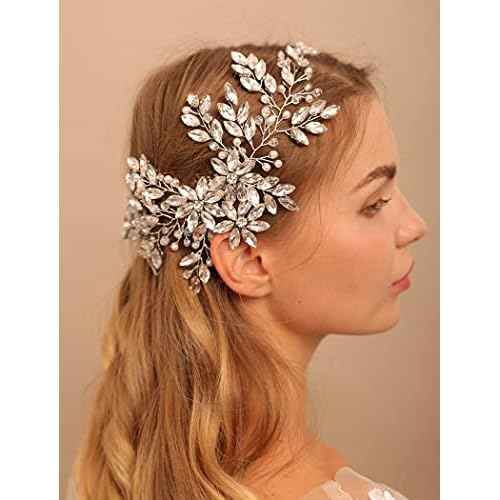 Rhinestone Crystal Flower Hair Comb with Headpiece for Bride, Wedding and Women Girls Silver