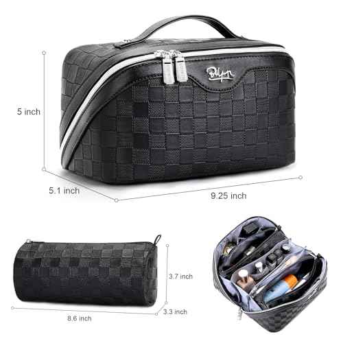 BOYATU Travel Makeup Bag Organizer Cosmetic Bag: 3 Pcs Set Make up Bags for Women with Handle - Waterproof Vegan Leather Toiletry Bags Travel Essentials Pouch with Compartments (01-Black)